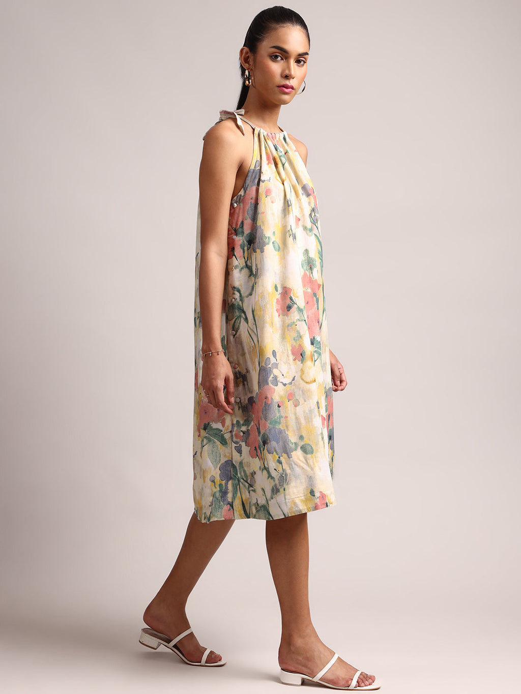 Zaccai Women's Yellow Linen Floral Dress | Grocsy