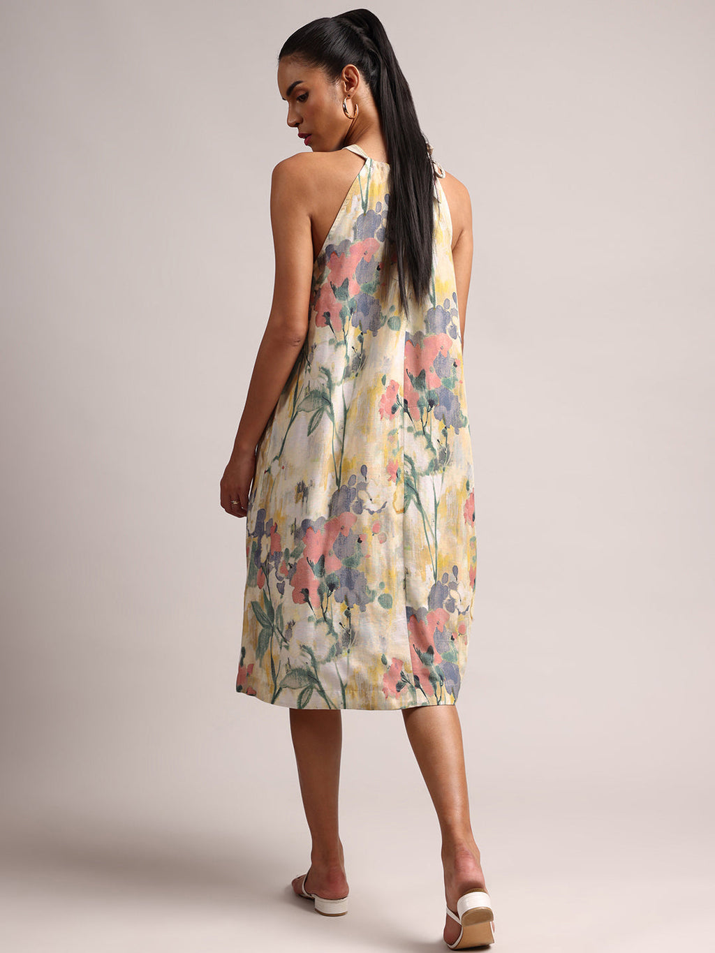 Zaccai Women's Yellow Linen Floral Dress | Grocsy