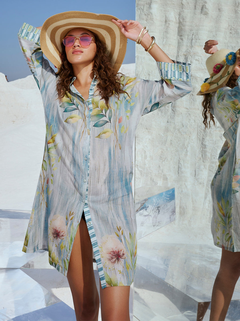 Zaccai Women's Blue Linen Floral Dress | Grocsy