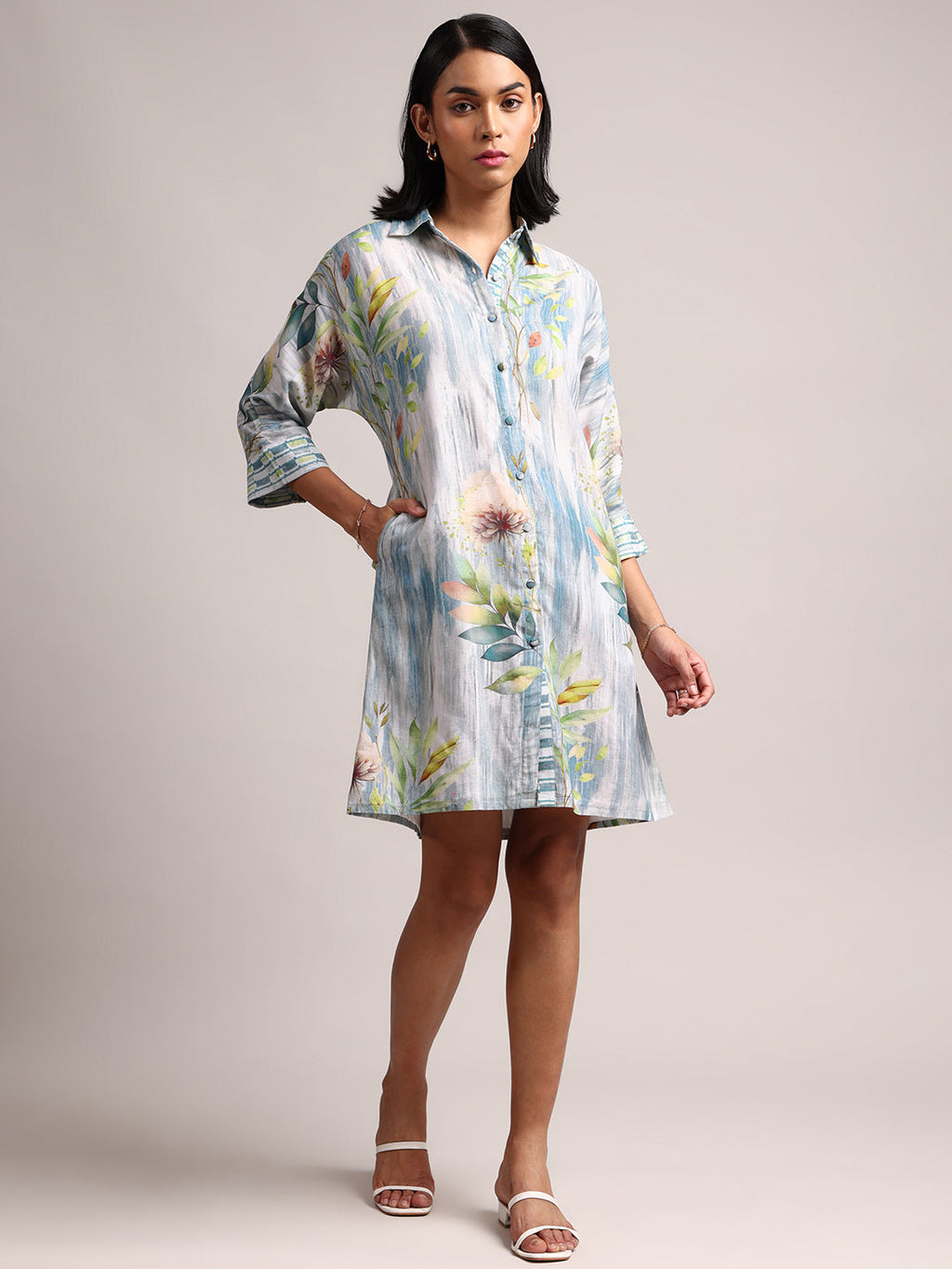 Zaccai Women's Blue Linen Floral Dress | Grocsy