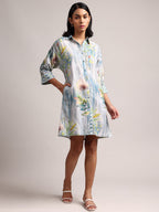 Zaccai Women's Blue Linen Floral Dress | Grocsy