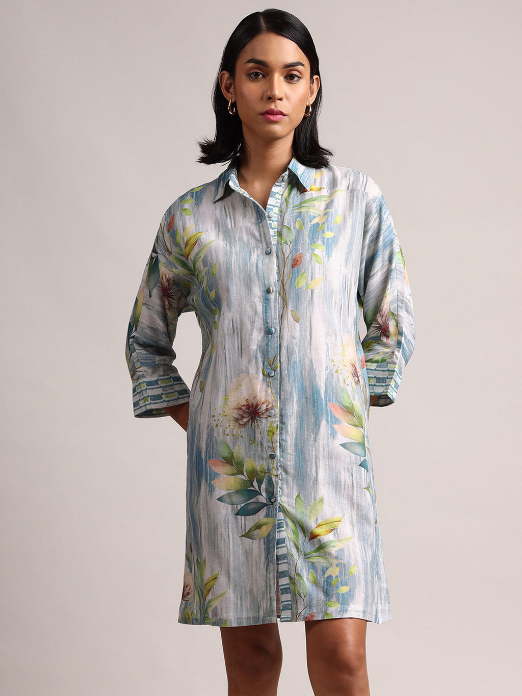 Zaccai Women's Blue Linen Floral Dress | Grocsy