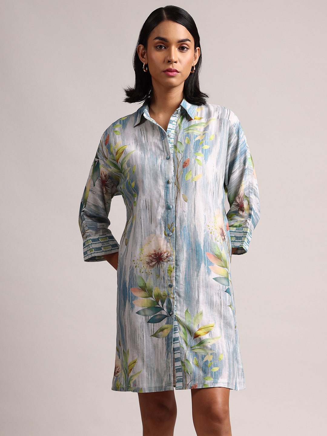 Zaccai Women's Blue Linen Floral Dress | Grocsy