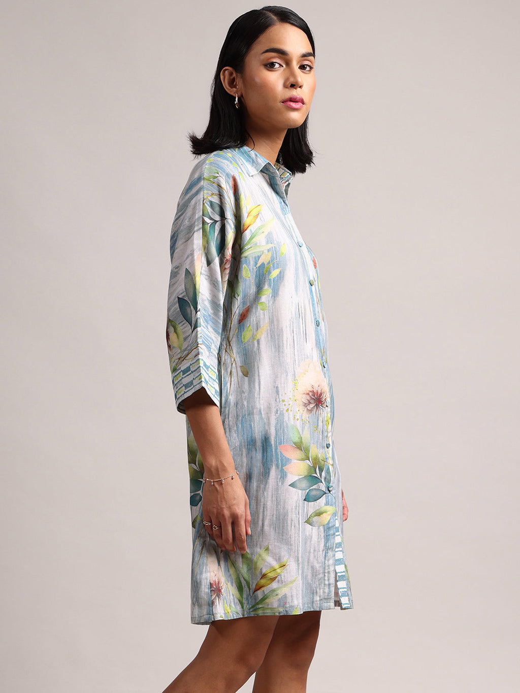 Zaccai Women's Blue Linen Floral Dress | Grocsy