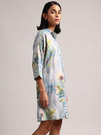 Zaccai Women's Blue Linen Floral Dress | Grocsy