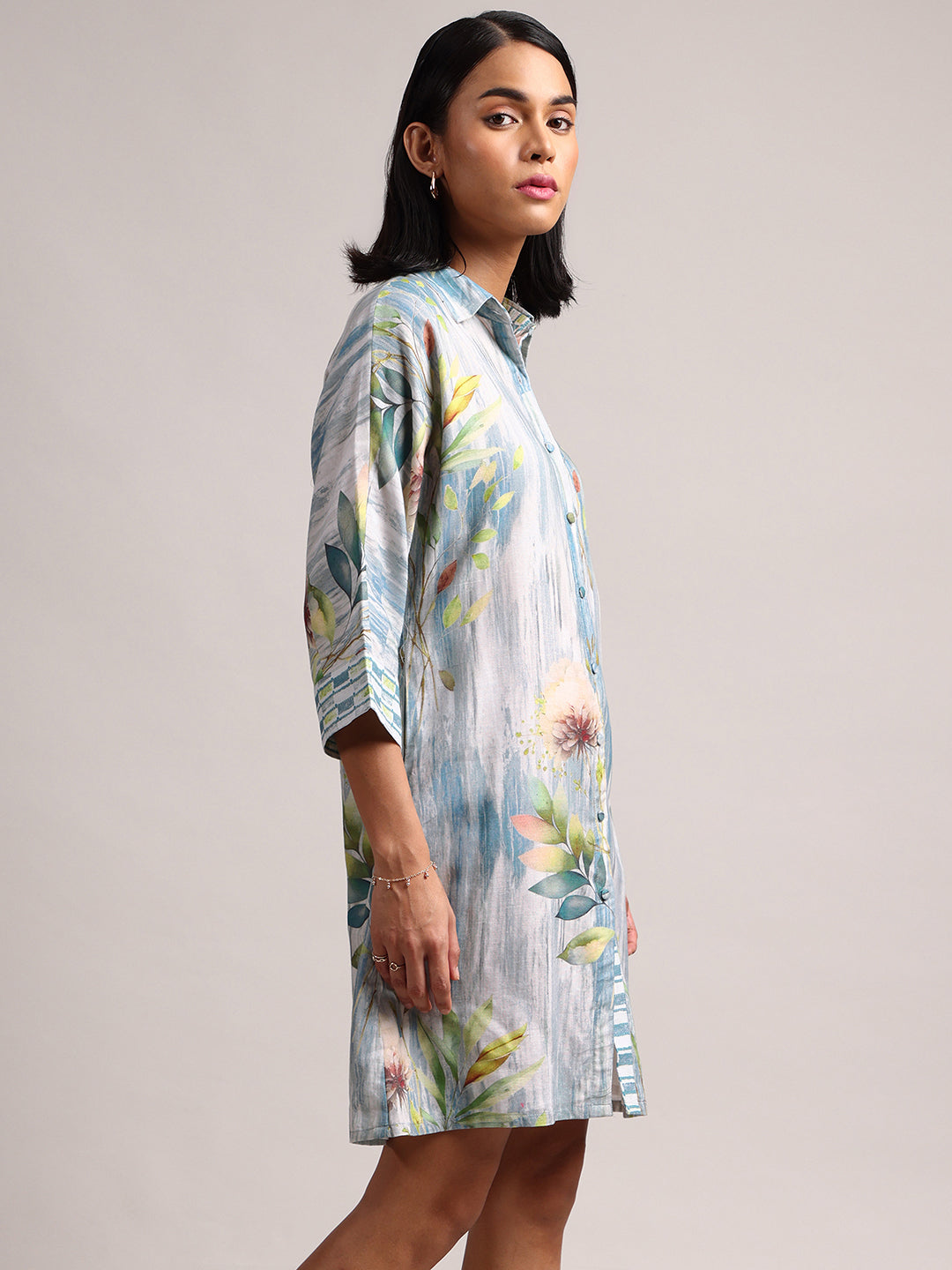 Zaccai Women's Blue Linen Floral Dress | Grocsy