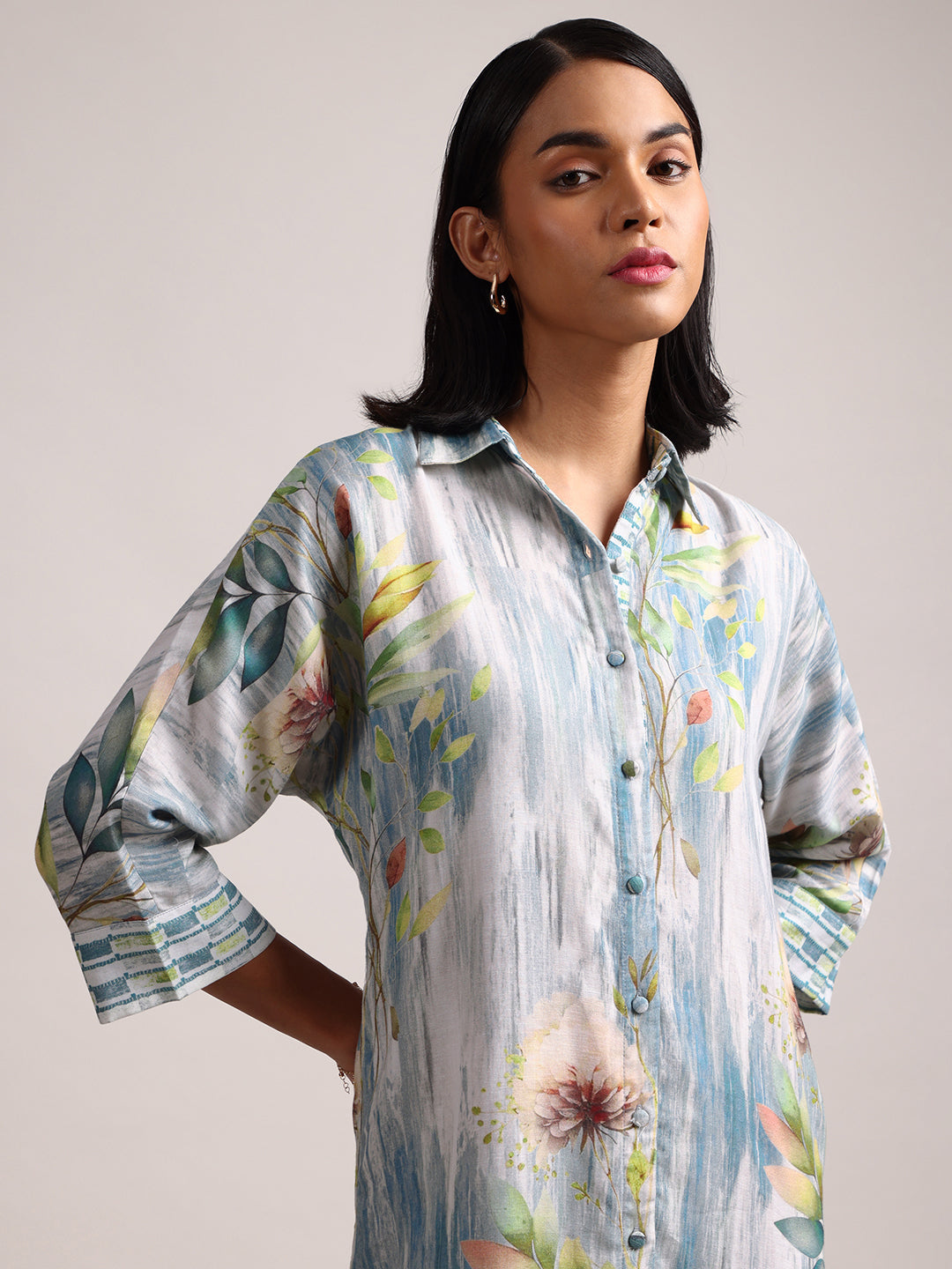 Zaccai Women's Blue Linen Floral Dress | Grocsy