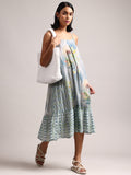 Zaccai Women's Blue Cotton Linen Tropical Dress | Grocsy