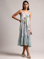 Zaccai Women's Blue Cotton Linen Tropical Dress | Grocsy