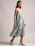 Zaccai Women's Blue Cotton Linen Tropical Dress | Grocsy