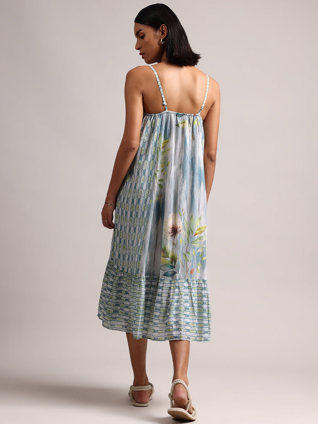 Zaccai Women's Blue Cotton Linen Tropical Dress | Grocsy
