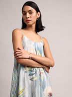 Zaccai Women's Blue Cotton Linen Tropical Dress | Grocsy
