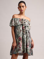 Zaccai Women's Grey Cotton Linen Floral Dress | Grocsy