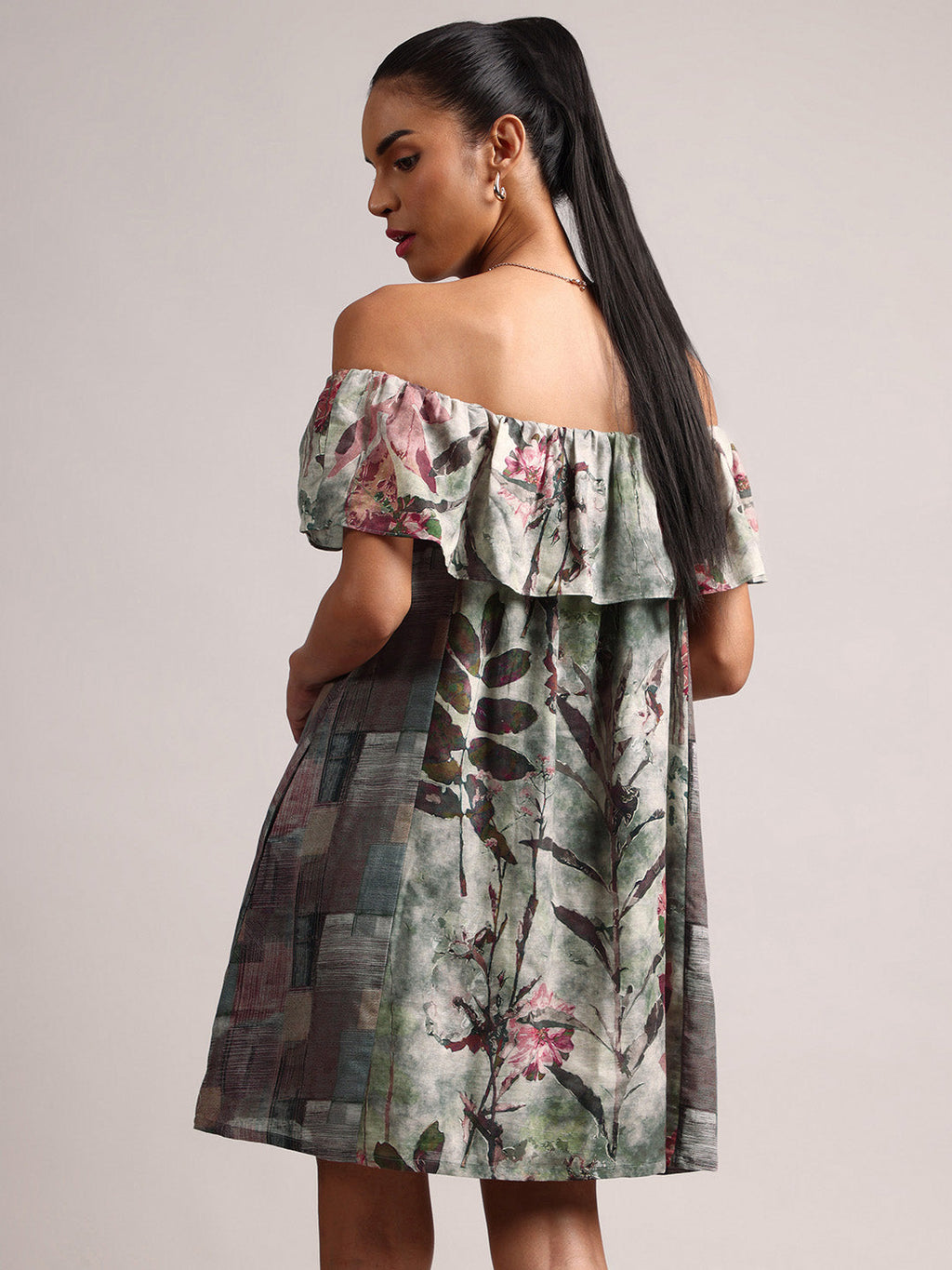 Zaccai Women's Grey Cotton Linen Floral Dress | Grocsy