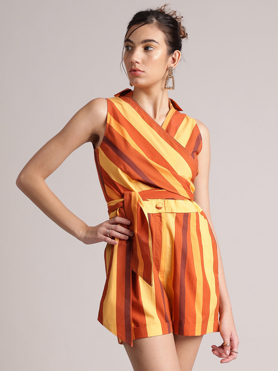 Zaccai Women's Rust Poplin Striped Jumpsuit | Grocsy