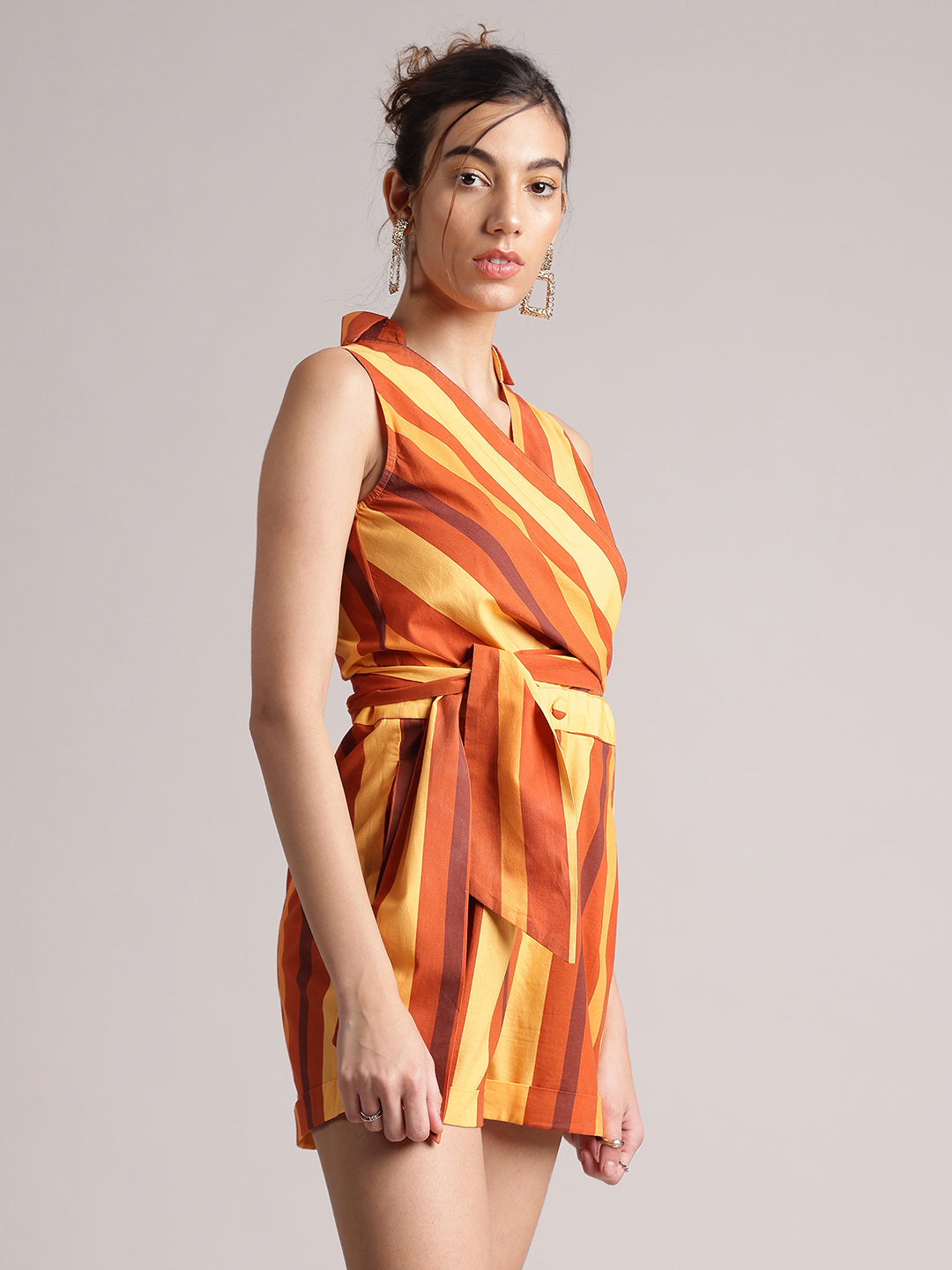 Zaccai Women's Rust Poplin Striped Jumpsuit | Grocsy