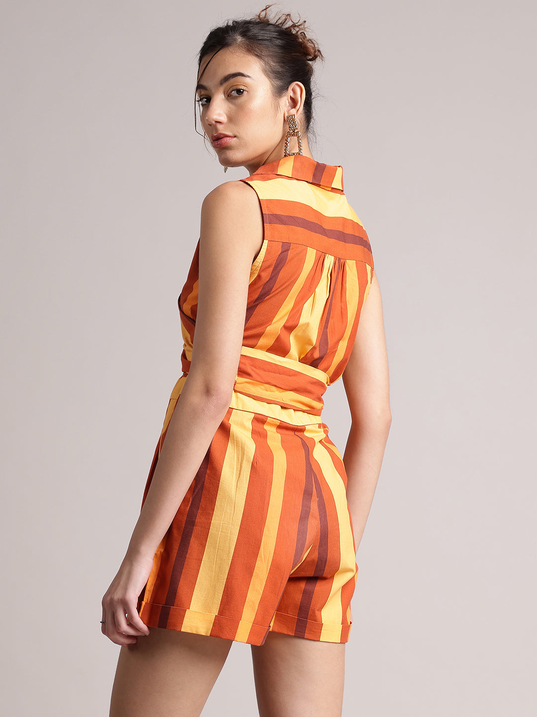 Zaccai Women's Rust Poplin Striped Jumpsuit | Grocsy