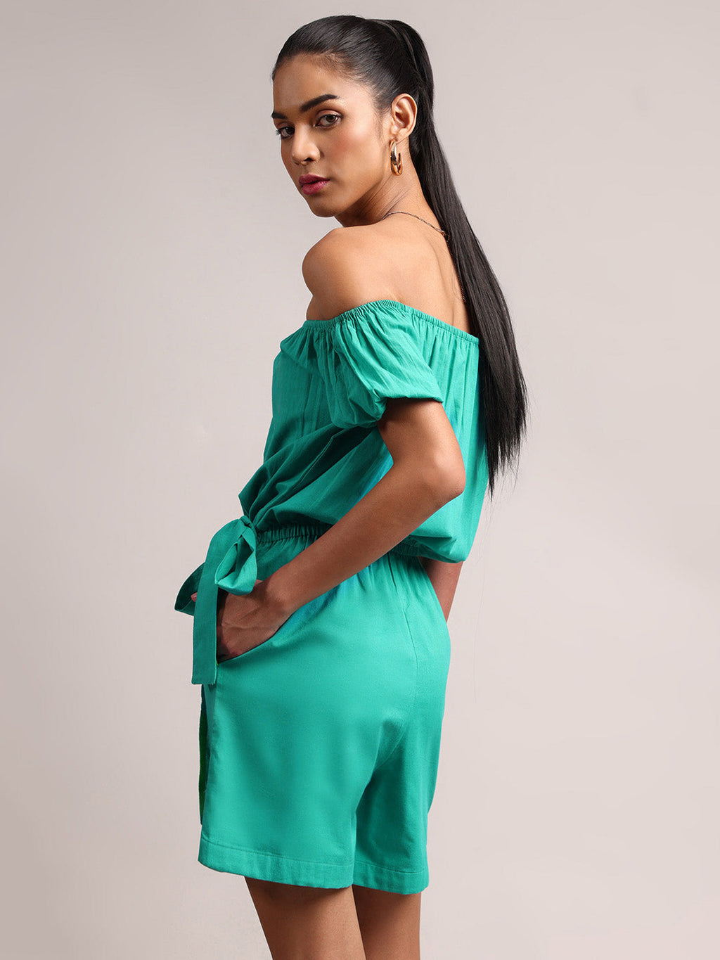 Zaccai Women's Aqua Cambric Solid Jumpsuit | Grocsy
