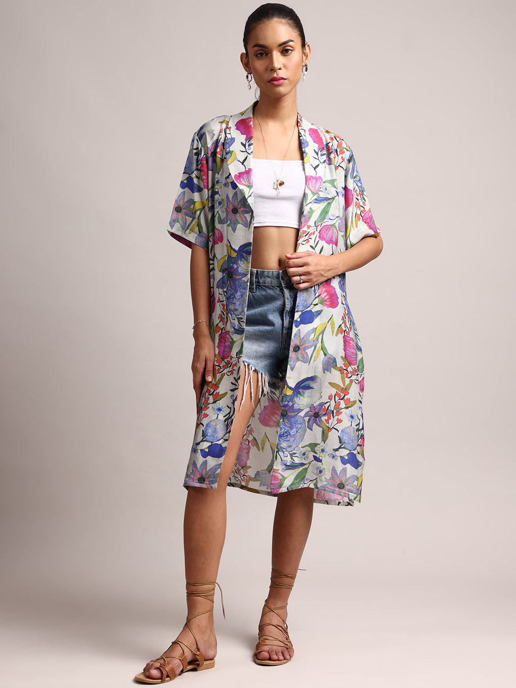 Zaccai Women's Multicolor Muslin Tropical Shrug | Grocsy