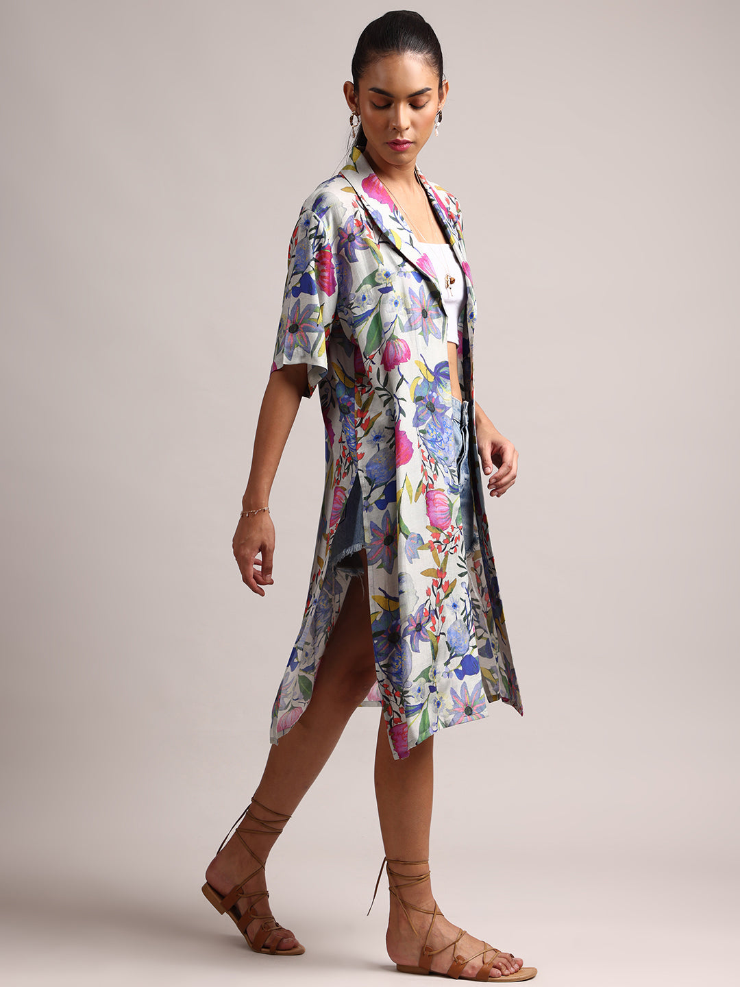 Zaccai Women's Multicolor Muslin Tropical Shrug | Grocsy