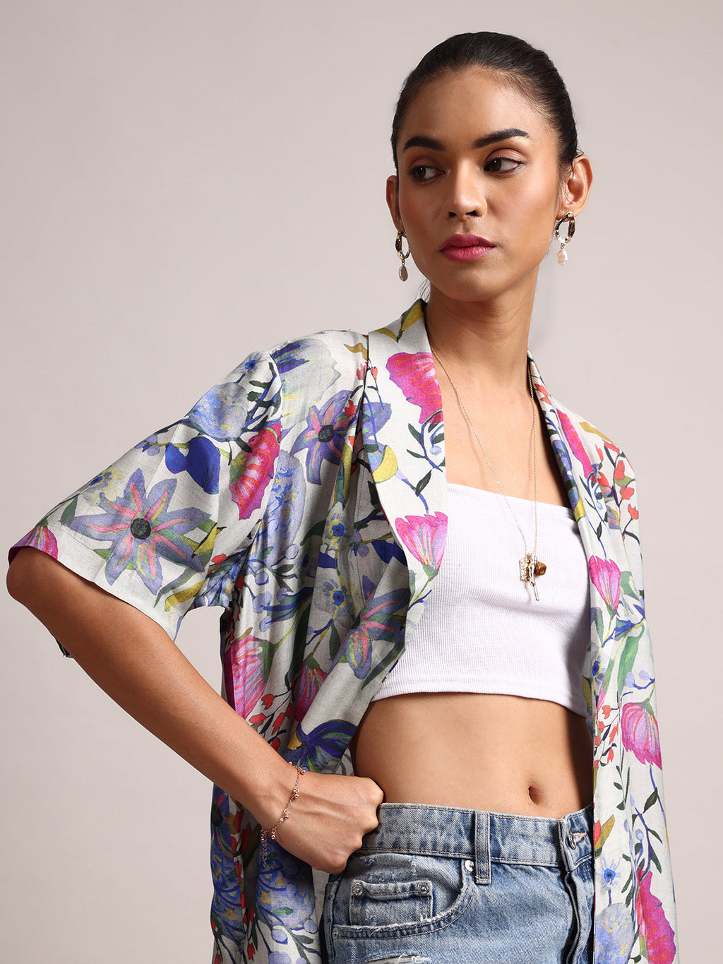 Zaccai Women's Multicolor Muslin Tropical Shrug | Grocsy