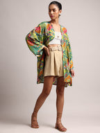 Zaccai Women's Green Muslin Tropical Shrug | Grocsy