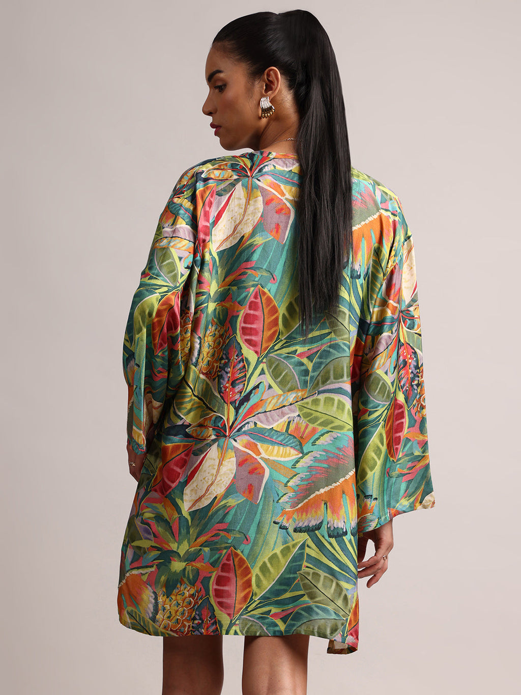 Zaccai Women's Green Muslin Tropical Shrug | Grocsy