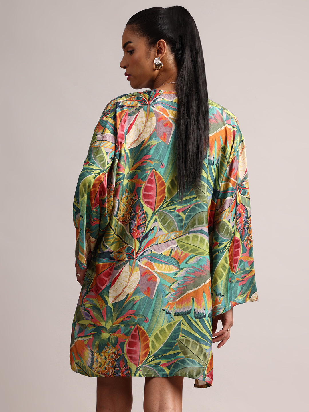 Zaccai Women's Green Muslin Tropical Shrug | Grocsy