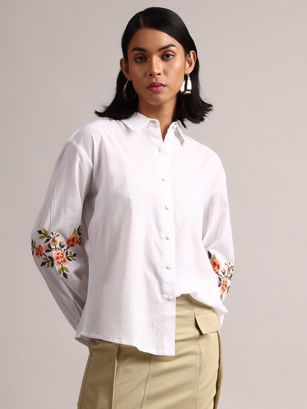 Zaccai Women's White Cambric Solid Top | Grocsy
