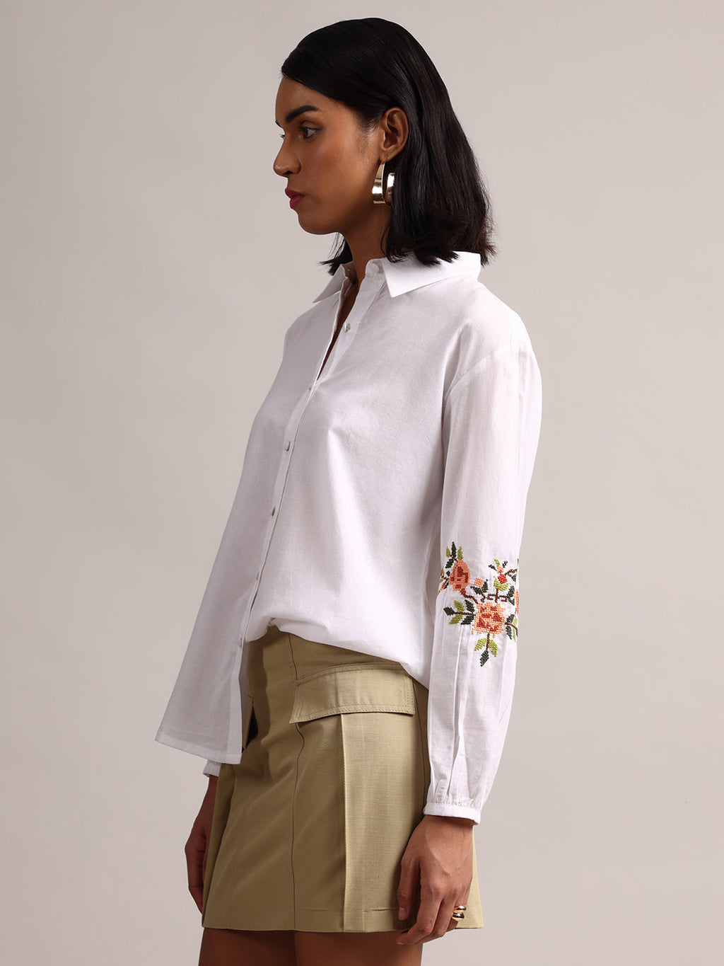 Zaccai Women's White Cambric Solid Top | Grocsy