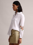 Zaccai Women's White Cambric Solid Top | Grocsy