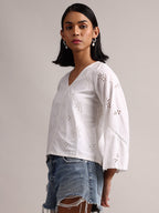 Zaccai Women's White Cambric Schiffli Top | Grocsy