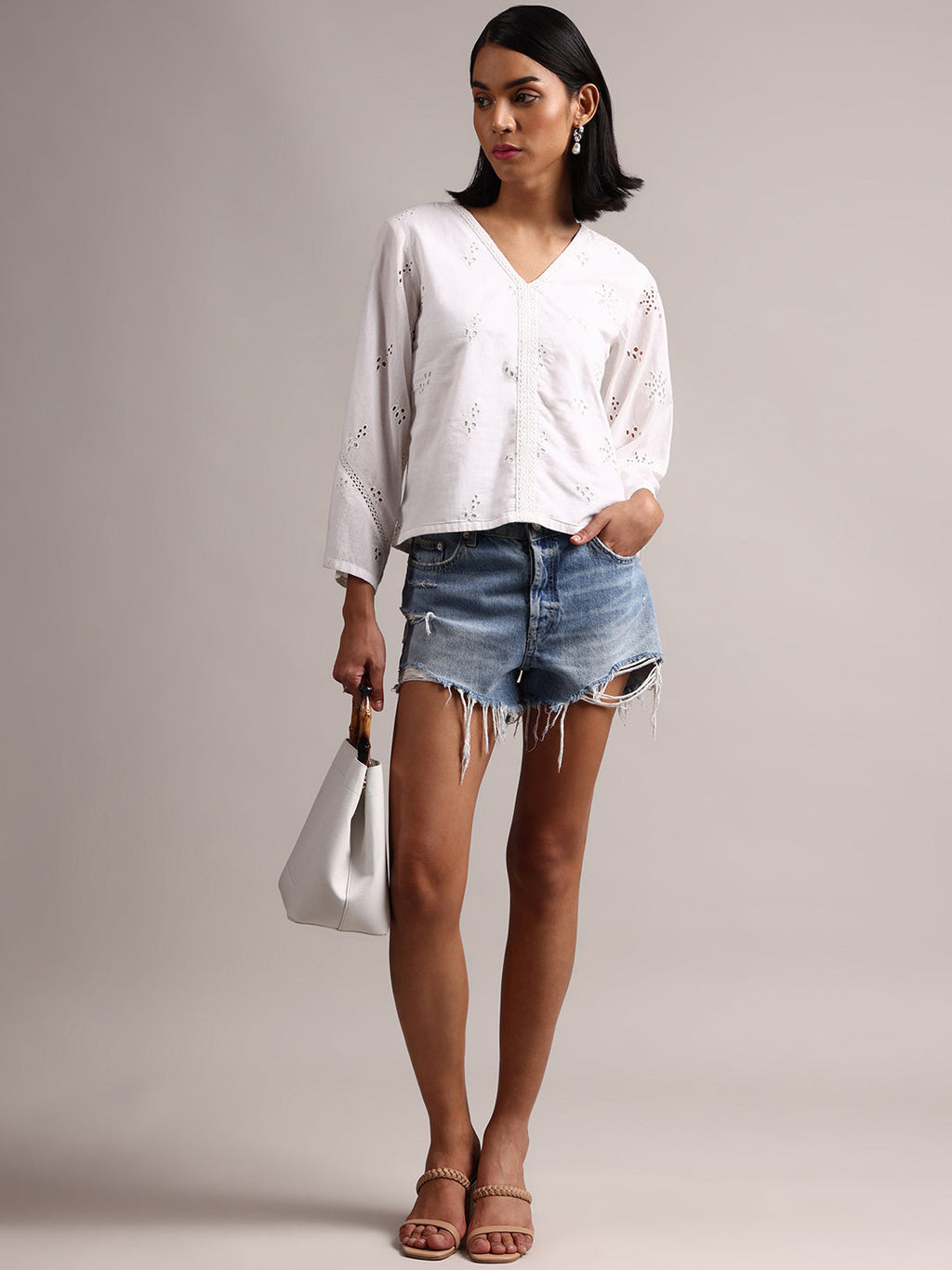 Zaccai Women's White Cambric Schiffli Top | Grocsy