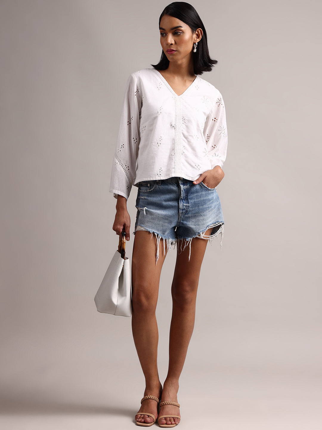 Zaccai Women's White Cambric Schiffli Top | Grocsy