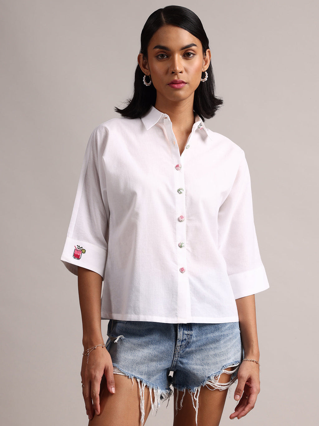 Zaccai Women's White Cambric Solid Top | Grocsy
