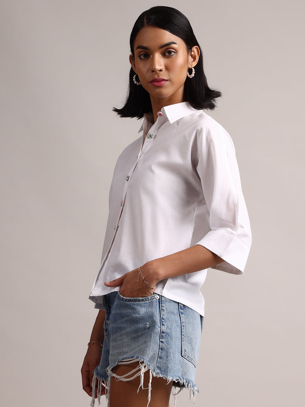 Zaccai Women's White Cambric Solid Top | Grocsy