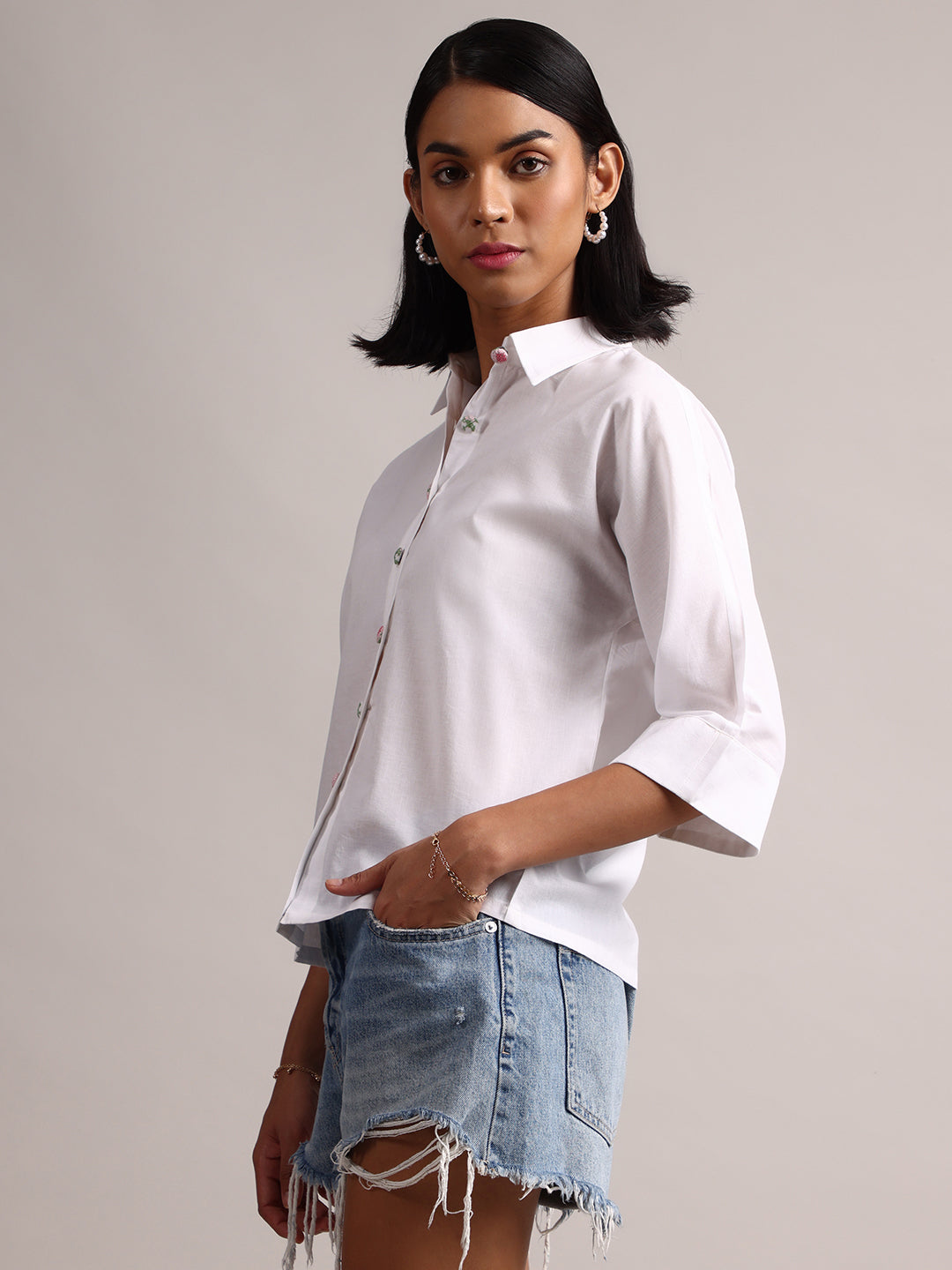 Zaccai Women's White Cambric Solid Top | Grocsy