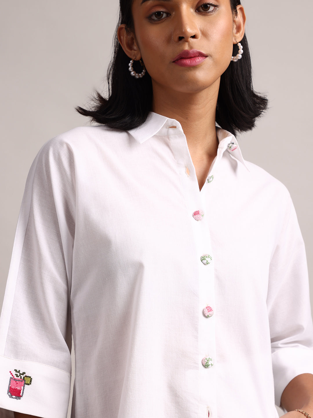 Zaccai Women's White Cambric Solid Top | Grocsy