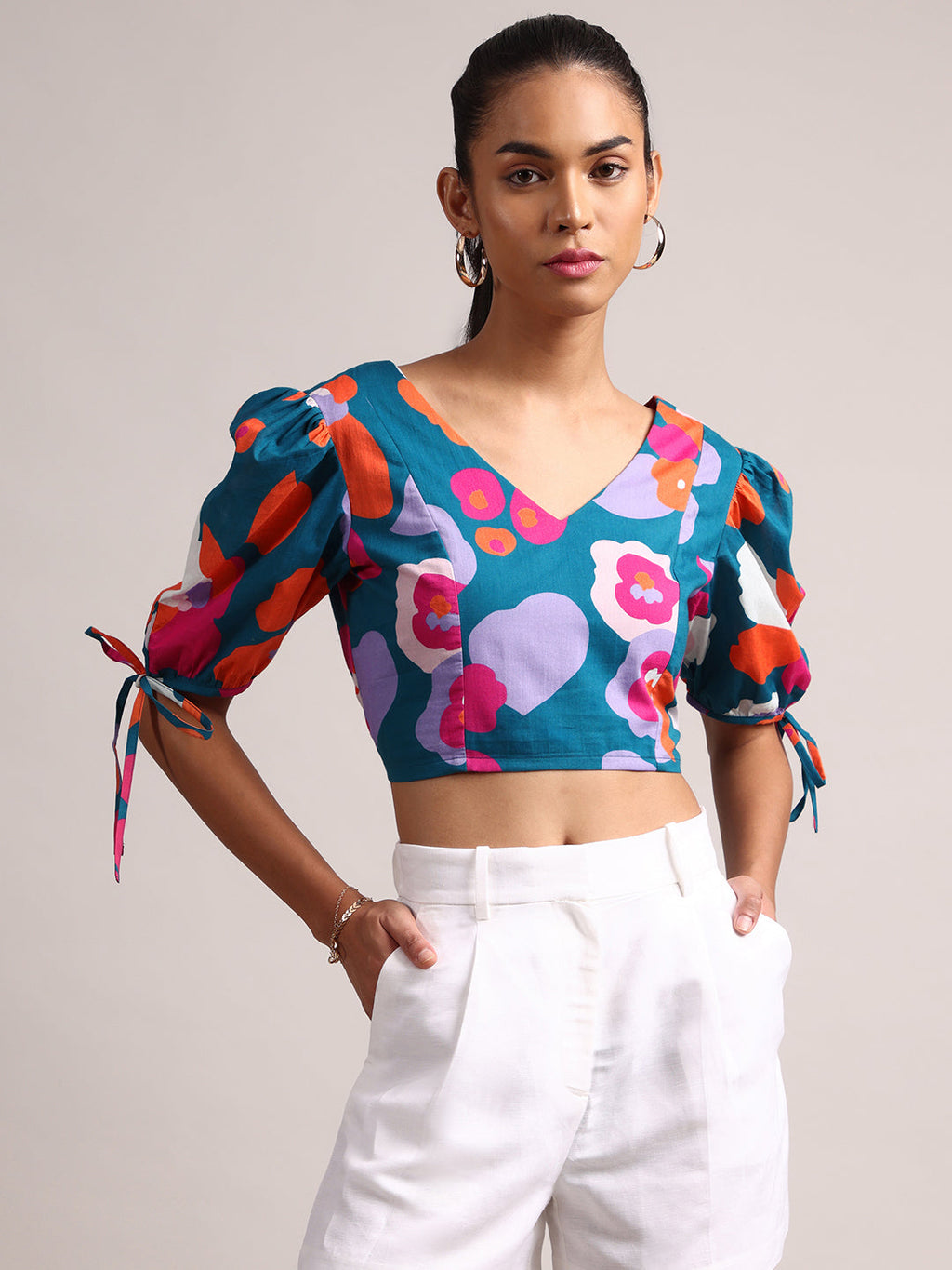 Zaccai Women's Teal Cambric Floral Top | Grocsy