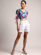 Zaccai Women's Teal Cambric Floral Top | Grocsy