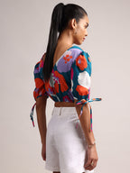 Zaccai Women's Teal Cambric Floral Top | Grocsy