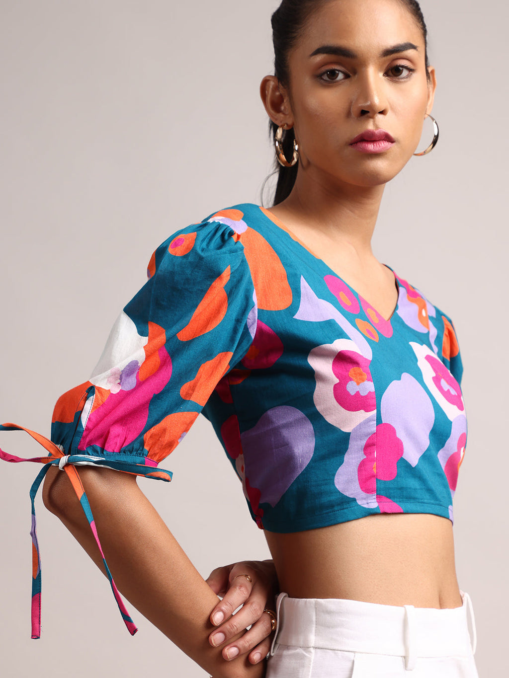 Zaccai Women's Teal Cambric Floral Top | Grocsy