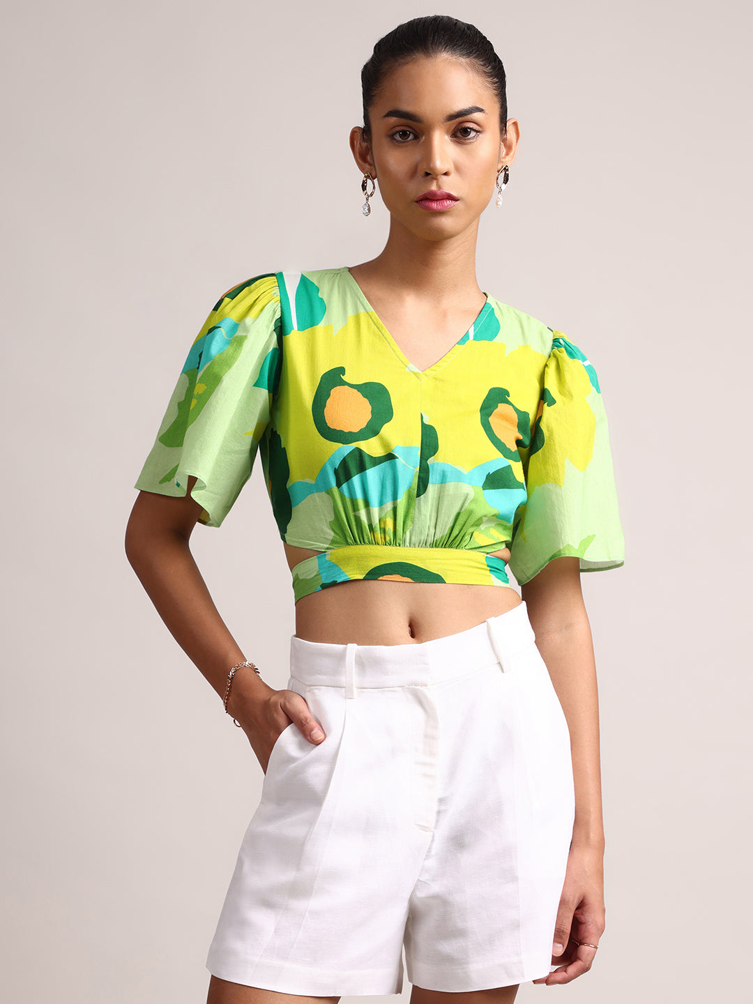 Zaccai Women's Green Cambric Floral Top | Grocsy