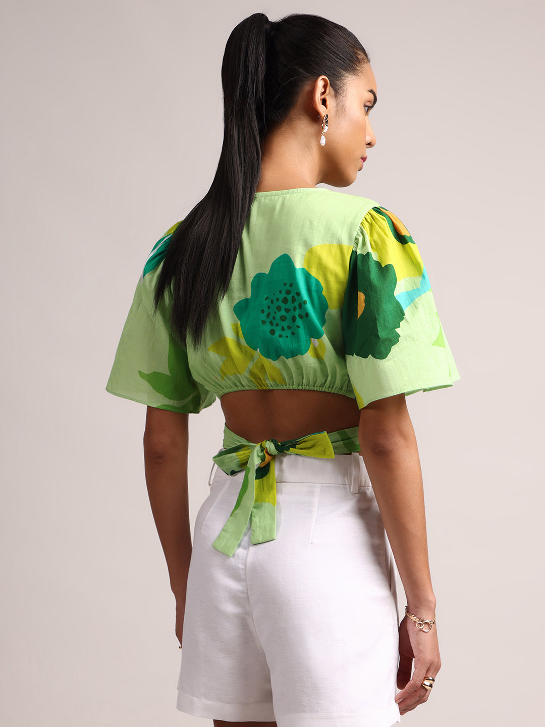 Zaccai Women's Green Cambric Floral Top | Grocsy