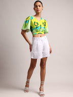 Zaccai Women's Green Cambric Floral Top | Grocsy