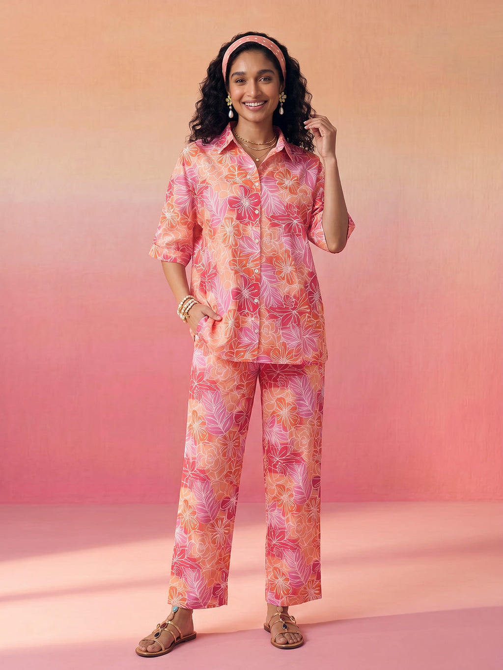 Janasya Multi Straight Cotton Pant Co-ord Sets | Grocsy