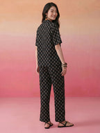 Janasya Black Straight Cotton Pant Co-ord Sets | Grocsy
