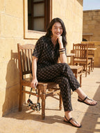 Janasya Black Straight Cotton Pant Co-ord Sets | Grocsy