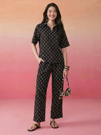 Janasya Black Straight Cotton Pant Co-ord Sets | Grocsy