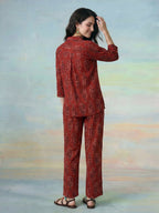Janasya Rust Straight Cotton Pant Co-ord Sets | Grocsy